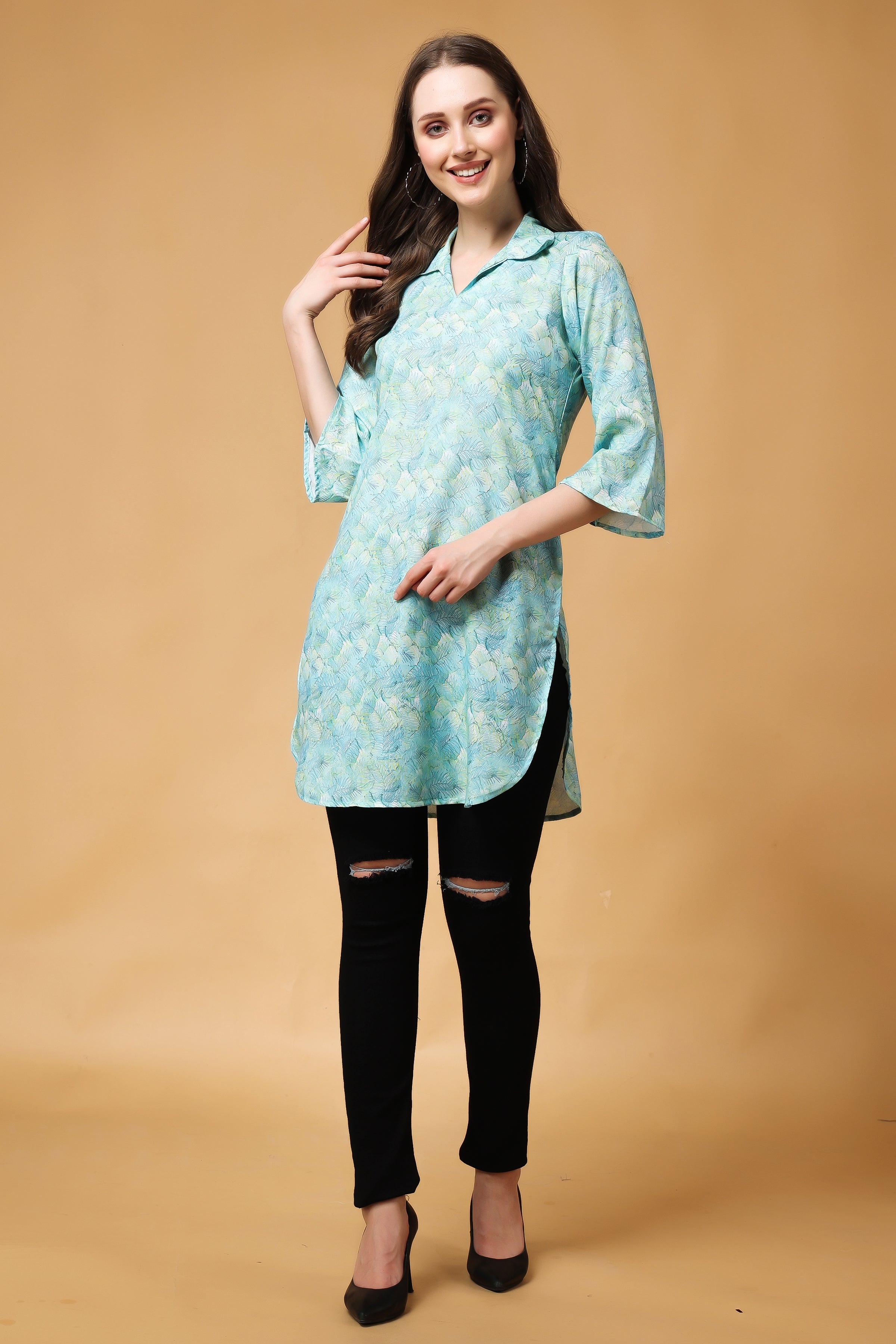 Buy Short Kurti Tunic Top Navy Blue & Gold Ethnic Motifs Foil Printed Kurti  Kurta Women Kurtis for Women tops Tees Blouse Shirts Online in India - Etsy